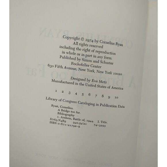 Cornelius Ryan A Bridge Too Far 1st Edition 1974 Hardcover - Picture 7 of 12
